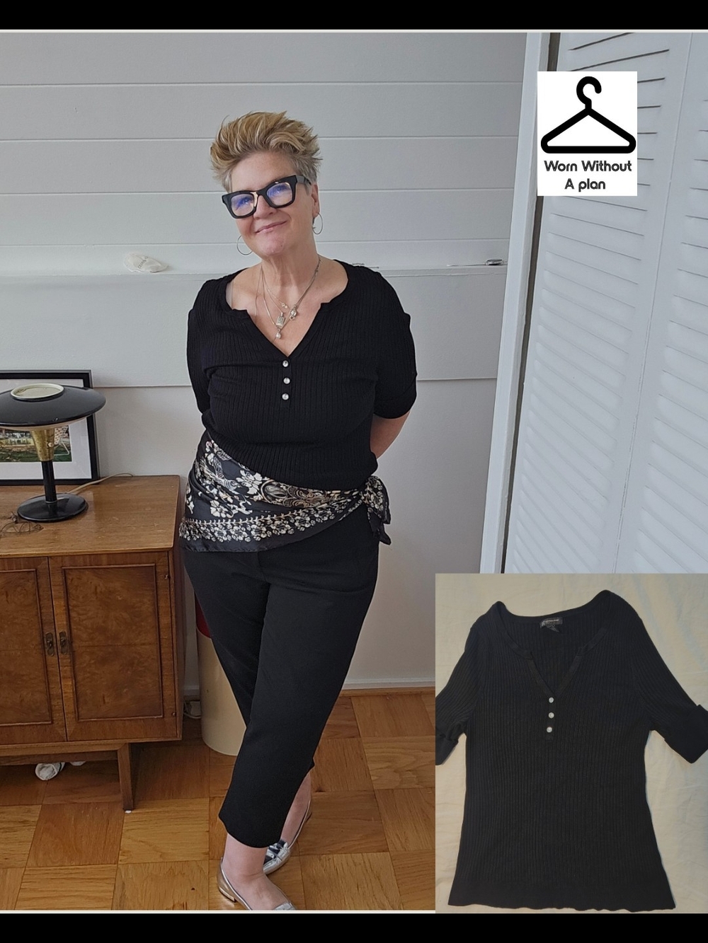 INC International Concepts Black Ribbed Knit Top Size 2X